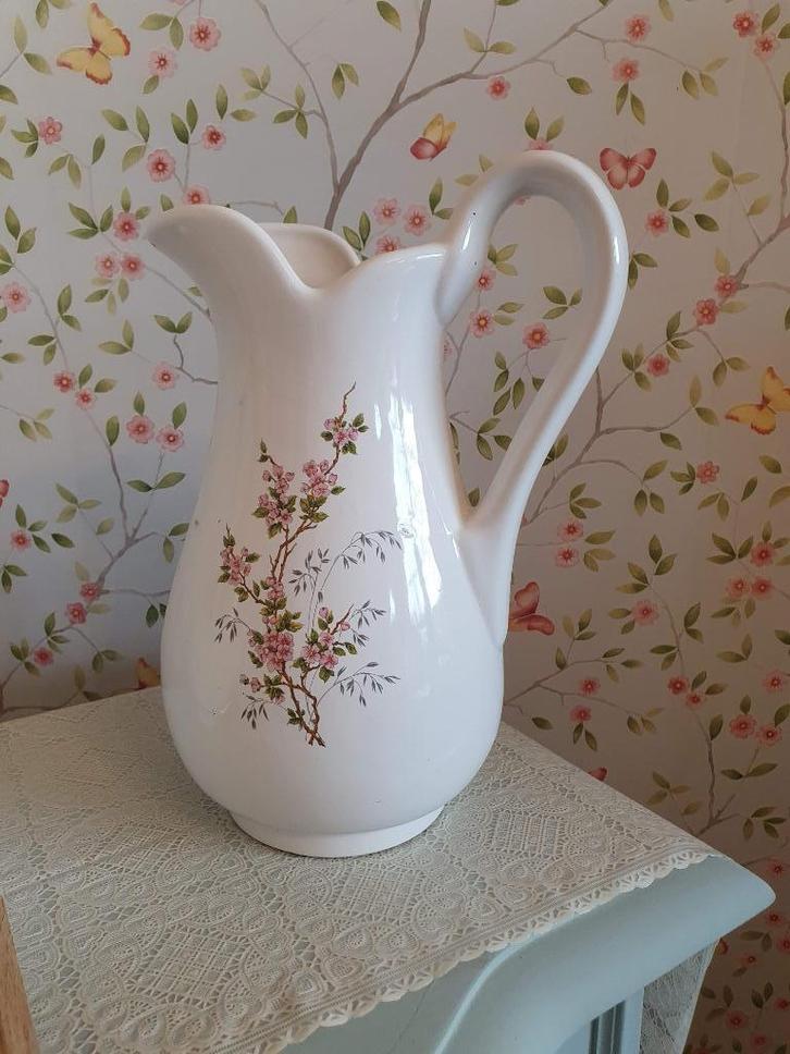 Lampetkan - waterkan brocant wit met roze bloemen, Antiek en Kunst, Curiosa en Brocante, Ophalen of Verzenden