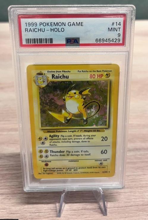 Raichu Holo PSA 9 - 14/102 - Base Set, Hobby en Vrije tijd, Verzamelkaartspellen | Pokémon, Zo goed als nieuw, Losse kaart, Foil