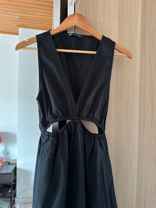 Lange Zwarte Katoenen Jurk van ZARA – Maat M, Kleding | Dames, Jumpsuits, Zo goed als nieuw, Maat 38/40 (M), Ophalen of Verzenden