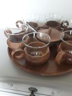 Theegelazen in houten houders ! JAREN  70, Antiek en Kunst, Antiek | Servies compleet, Ophalen