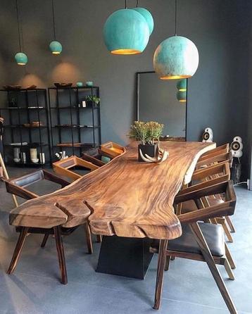 Suar houten tafel van 120 tot 400 cm , boomstambladen