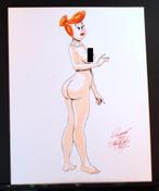 Wilma Flintstone artists Key&Chy signed color pencil/marker, Antiquités & Art, Art | Dessins & Photographie, Envoi
