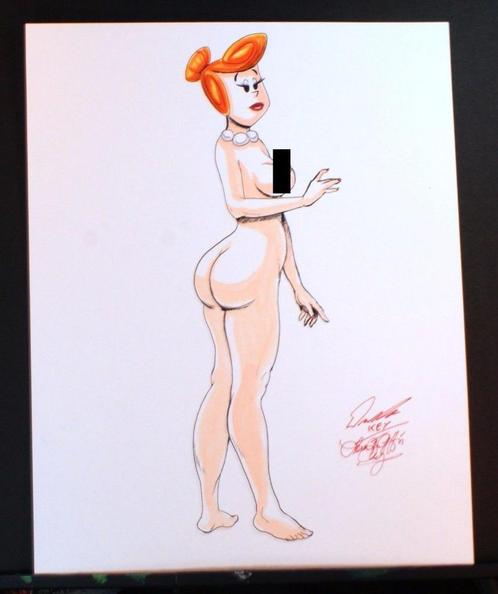 Wilma Flintstone artists Key&Chy signed color pencil/marker, Antiek en Kunst, Kunst | Tekeningen en Fotografie, Verzenden