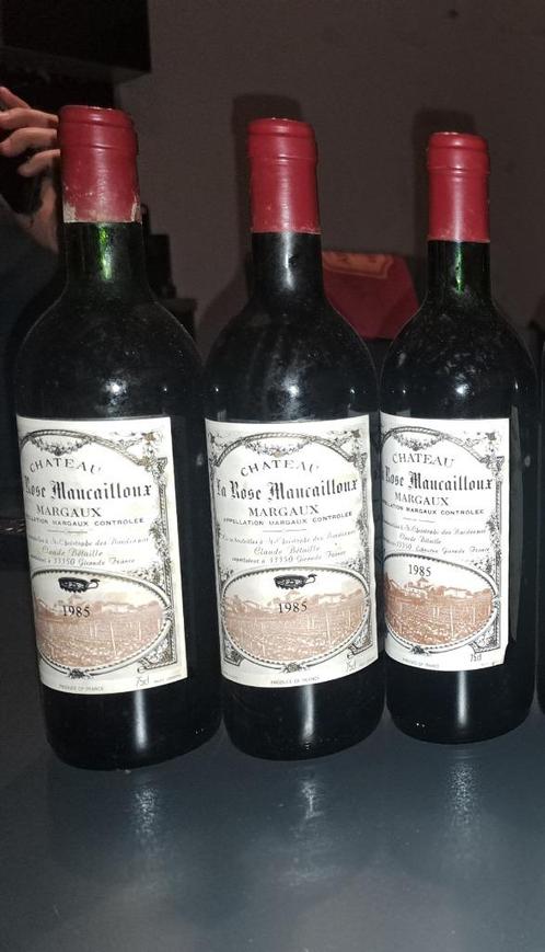 La Rose Maucaillou 1985 Margaux - Lot van 3 flessen, Verzamelen, Wijnen, Nieuw, Rode wijn, Frankrijk, Vol, Ophalen of Verzenden