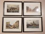 Kleuren litho's in zwarte kader met glas, 4 stuks=€25, Antiek en Kunst, Ophalen of Verzenden