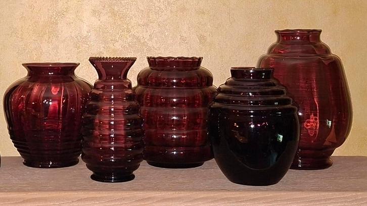 5 vases Art Déco Doyen violets, Antiquités & Art, Antiquités | Verre & Cristal, Enlèvement