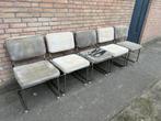 5 Vintage Ribstof Stoelen, Huis en Inrichting, Ophalen, Gebruikt, Metaal, Grijs