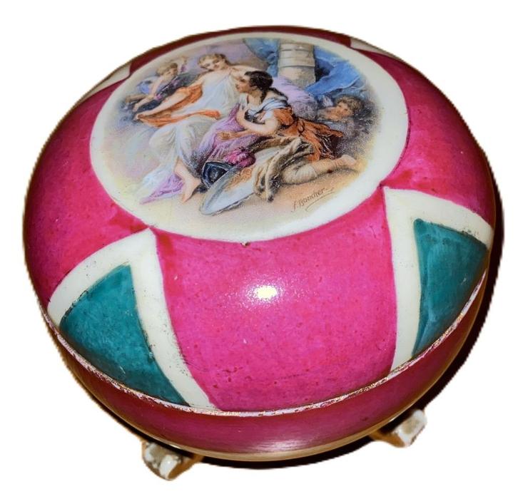 Antiek porseleinen doosje met deksel - Vienna stijl, Antiek en Kunst, Curiosa en Brocante, Ophalen