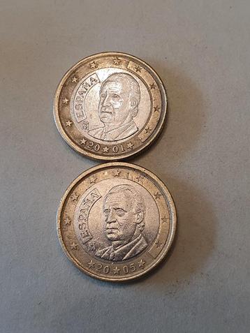 2 munten van 1€ van Spanje zie beschrijving  beschikbaar voor biedingen