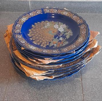 Set van 10 Blauwe Decoratieve Pauwborden beschikbaar voor biedingen