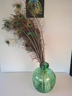 Viresa grote glazen vaas met pauwenveren, Antiek en Kunst, Ophalen