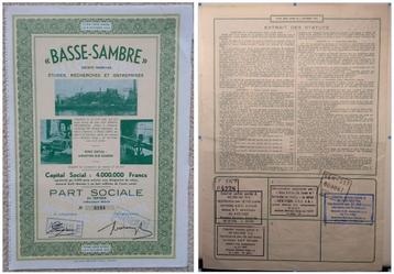 LOT d'Anciens titres Annulés de la s.a. BASSE-SAMBRE beschikbaar voor biedingen