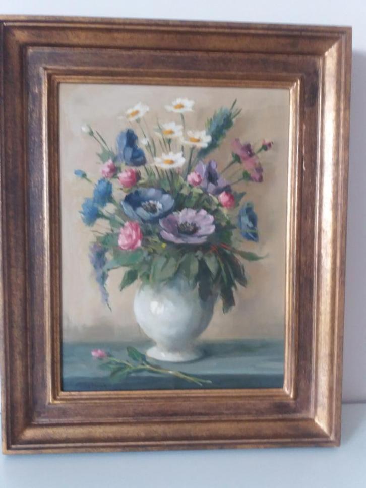 Vaas met bloemen - Raymond Van Hoeck, Antiek en Kunst, Kunst | Schilderijen | Klassiek, Ophalen