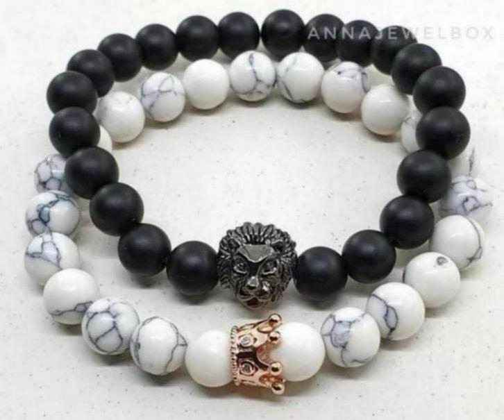 Speciale armband-set Queen Lion Koningin Leeuw " king queen, Handtassen en Accessoires, Armbanden, Nieuw, Elastiek, Wit, Met bedels of kralen