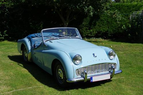 Triumph TR3 A, Auto's, Oldtimers, Particulier, Triumph, Benzine, Cabriolet, 2 deurs, Handgeschakeld, Blauw, Blauw, Leder, Achterwielaandrijving