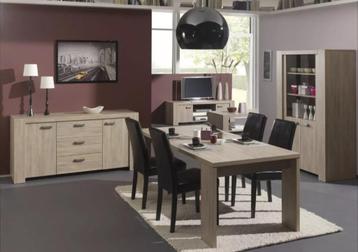 Ensemble de mobilier 3 pièces (vitrine, commode, buffet, com, Enlèvement, Comme neuf, Eik, 6 à 8 chaises