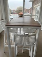 Hoge tafel aluminium wit mat met teak, Huis en Inrichting, Tafels | Eettafels, Ophalen, Metaal, 50 tot 100 cm, Zo goed als nieuw