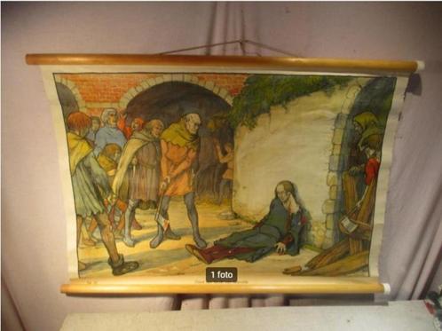 Mooie oude Schoolkaart - Dood Jacob van Artevelde, Antiek en Kunst, Antiek | Schoolplaten, Geschiedenis, Ophalen of Verzenden