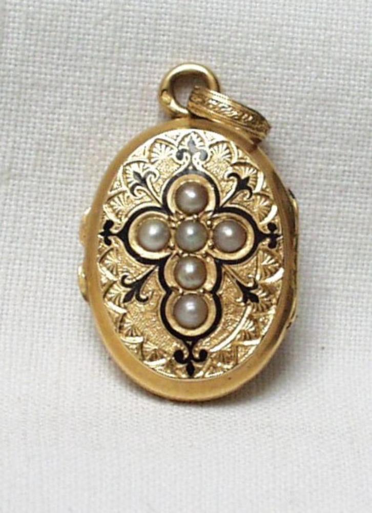 Locker fotohouder goud antiek juweel., Handtassen en Accessoires, Antieke sieraden, Goud, Ophalen of Verzenden