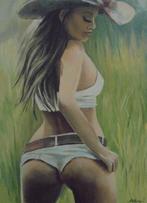 peinture à l'huile cowgirl (60x80cm), Enlèvement ou Envoi