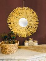 Handgemaakte spiegel met raffia ibiza stijl boho, Huis en Inrichting, Woonaccessoires | Spiegels, Nieuw, Minder dan 100 cm, Rond