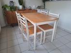 Stoelen met beige metalen frame en houten zitting, Huis en Inrichting, Stoelen, Ophalen, Zo goed als nieuw