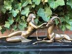 elegant bronzen schouwbeeld vrouw amazone m antilope ree, Ophalen of Verzenden