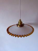 Antieke Franse opaline hanglamp met bruine rand, Ophalen of Verzenden
