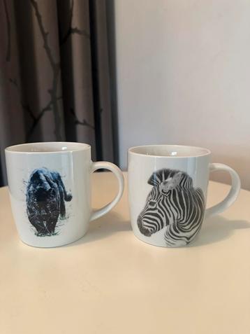 2 mokken bekers Animal Friends zebra en zwarte panter beschikbaar voor biedingen