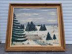 huile sur panneau paysage enneige signe jean pierre lefebvre, Antiquités & Art, Enlèvement ou Envoi