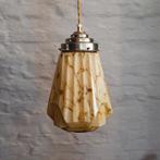 Vintage Art-Deco gemarmerde opaline uraniumglazen hanglamp, Ophalen of Verzenden