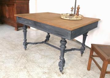 Stoere Antieke Franse tafel in eik L 130 B 95 H 78 blad 2.5, Antiek en Kunst, Ophalen