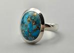 Bague en argent avec pierre précieuse en cuivre turquoise. 2, Bijoux, Sacs & Beauté, Enlèvement ou Envoi, Argent, Bague, Avec pierre précieuse