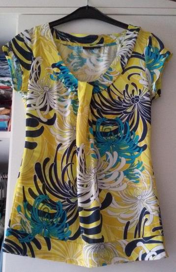 Tshirt/blouse - geel/blauw dessin - maat S - JBC - € 1.00 beschikbaar voor biedingen