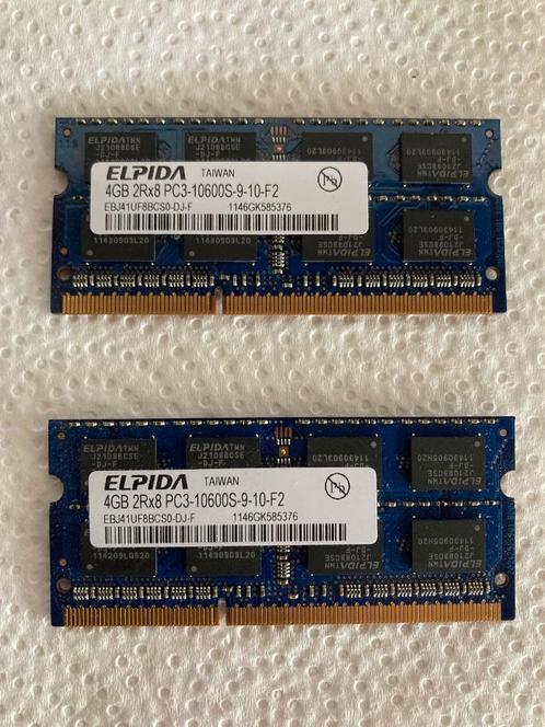 2x RAM ELPIDA 4GB 2Rx8 PC3-10600S-9-10-F2, Computers en Software, RAM geheugen, Gebruikt, Laptop, 4 GB, DDR3, Ophalen of Verzenden