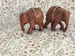 Lot de 2 éléphants en bois sculpté – décoration artisanale, Ophalen of Verzenden
