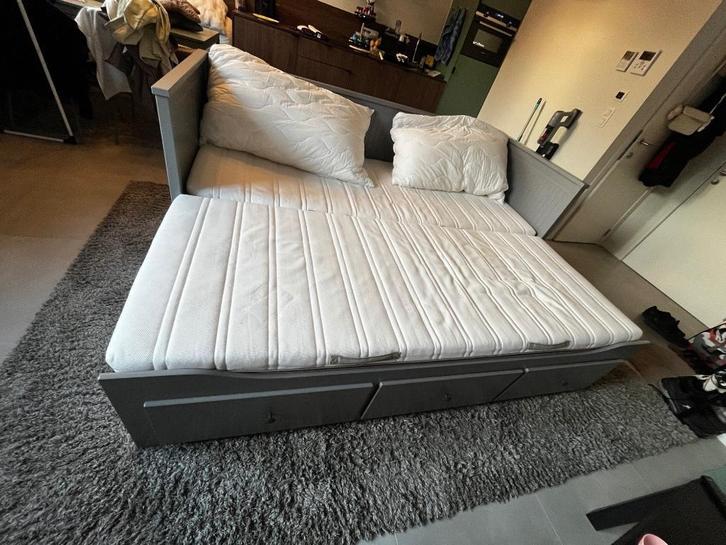 Ikea hemnes grijs day-bed + 2 malvik matrassen, Huis en Inrichting, Slaapkamer | Bedden, Gebruikt, Tweepersoons, 80 cm, 200 cm