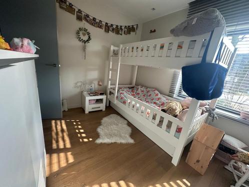 Stapbed met schuif, Huis en Inrichting, Slaapkamer | Bedden, Zo goed als nieuw, Eenpersoons, 90 cm, 200 cm, Hout, Wit, Ophalen