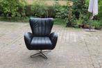 Zwarte lederen draaizetel, Huis en Inrichting, Ophalen, Eenpersoons, Minder dan 75 cm, Zo goed als nieuw