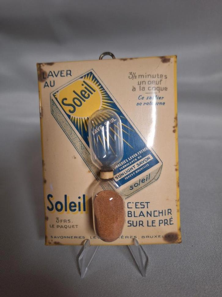 Reclame zandloper Eierkoker Soleil Sunlight Savon Lever Fr., Verzamelen, Merken en Reclamevoorwerpen, Gebruikt, Reclamebord, Ophalen of Verzenden