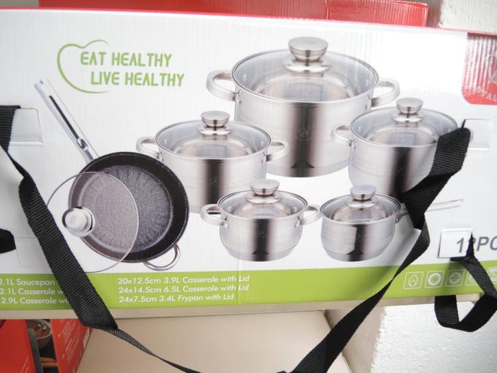 Pannen set 12 stuks nieuw!, Maison & Meubles, Cuisine | Casseroles & Poêles, Neuf, Ensemble de casseroles, Inox, Plaques à induction