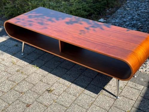 Gewelfde houten salontafel of tv-meubel in Eames-stijl, Huis en Inrichting, Tafels | Salontafels, Gebruikt, Teakhout, Overige houtsoorten