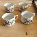 4 tasses en porcelaine décor muguet et violettes, Ophalen of Verzenden