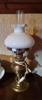 Vintage tafellamp met bronzen basis en glazen kap, Ophalen, Gebruikt