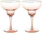 Set van 2 Cocktailglazen roze met gouden rand, Huis en Inrichting, Nieuw, Glas, Overige stijlen, Glas of Glazen