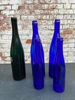 5 Decoratieve glazen flessen blauw, Blauw, Ophalen of Verzenden