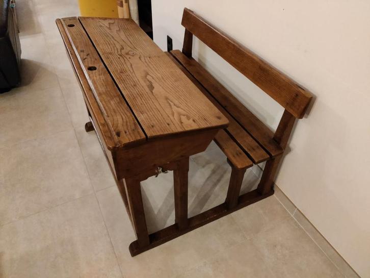 Vintage schoolbankje 2 zitplaatsen, Huis en Inrichting, Complete inboedels, Ophalen