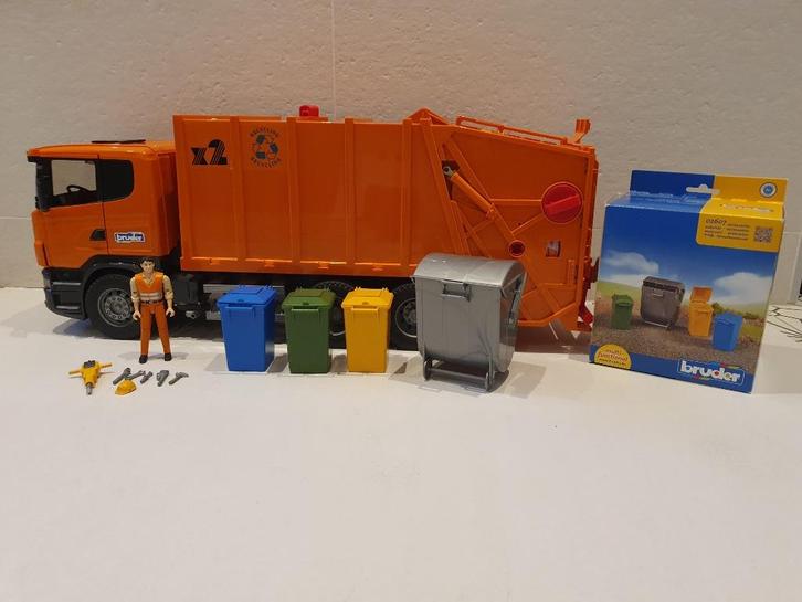 Bruder - scania R series vuilniswagen incl accessoires, Kinderen en Baby's, Speelgoed |Speelgoedvoertuigen, Gebruikt, Ophalen