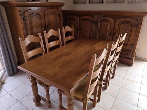 Volledige eiken eetplaats, Huis en Inrichting, Complete eetkamers, Gebruikt, 6 tot 8 stoelen, Ophalen