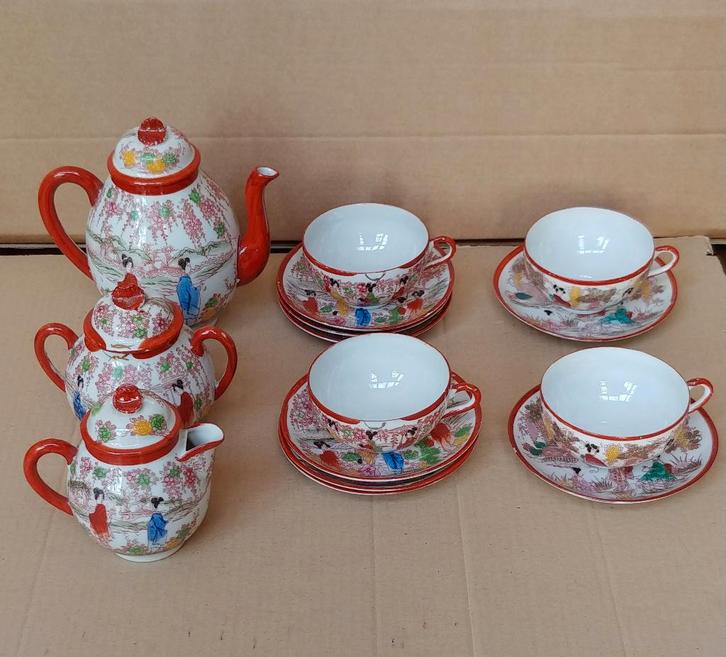 Kutani Fine Bone China theesetje handbeschilderd, Antiek en Kunst, Antiek | Porselein, Ophalen of Verzenden